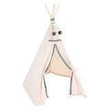 Kids Teepee Tent with Grey Pom Poms Decor - Tipi Playtent from Canvas and Wooden Poles - Extra Stabl | Amazon (US)