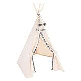 Kids Teepee Tent with Grey Pom Poms Decor - Tipi Playtent from Canvas and Wooden Poles - Extra Stabl | Amazon (US)