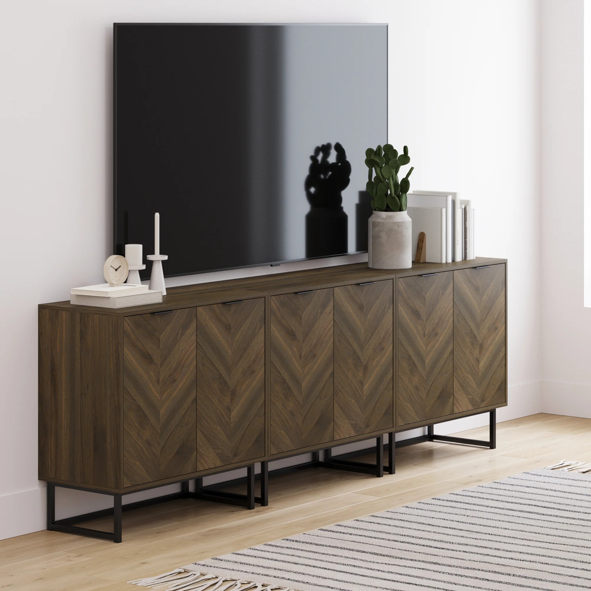 Herringbone TV Console Credenza Walnut (Set of 3) | Nathan James
