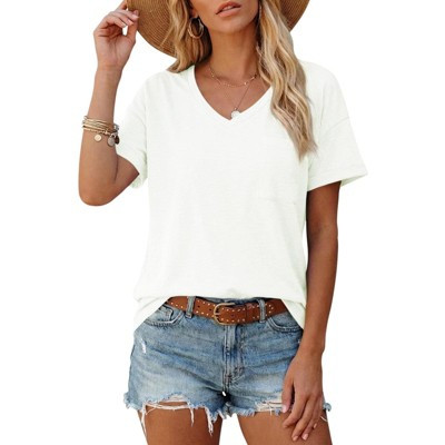 Imily Bela Women's V-Neck T-Shirt Top Elegant Short-Sleeve Summer Basic Shirt Top White XL | Target