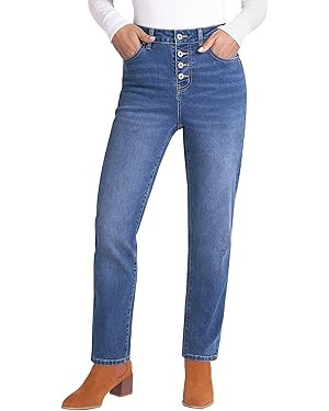 luvamia Straight Leg Jeans for Women High Waisted Trendy Button Fly Trouser Jeans Stretchy Denim ... | Amazon (US)