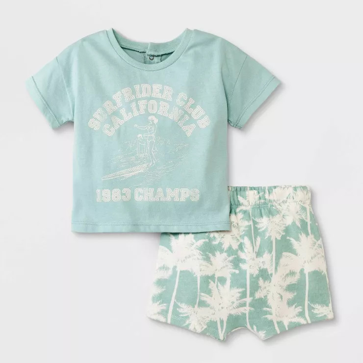 Grayson Mini Baby Palm Top & Bottom Set - Turquoise Green | Target