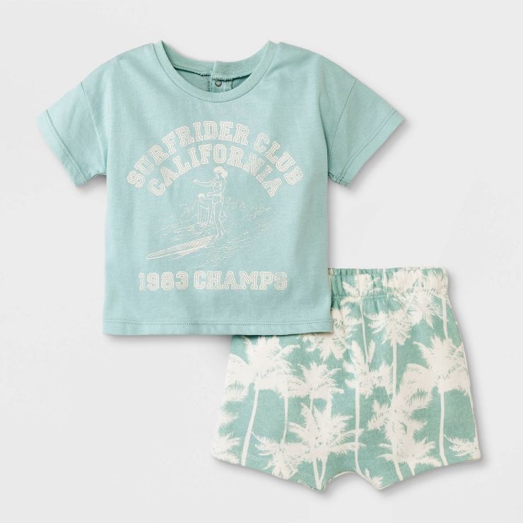 Grayson Mini Baby Girls' Palm Top & Bottom Set - Turquoise Green | Target