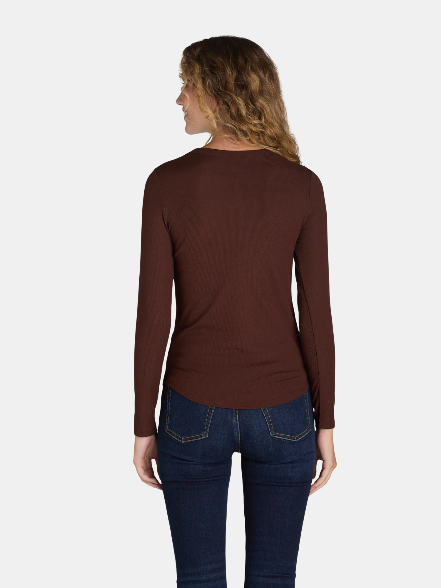 No Boundaries Ribbed Crewneck Tee with Long Sleeves, Women's and Women's Plus | Walmart (US)