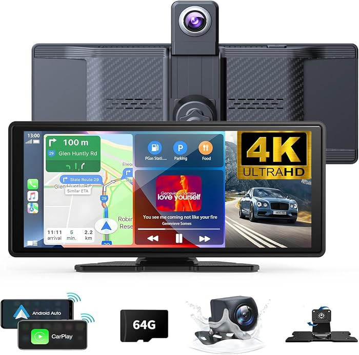 Wireless Carplay Screen for Car 10.26" 4K 360 Rotation Dash Cam Carplay&Android Auto Car Stereo 1... | Amazon (US)