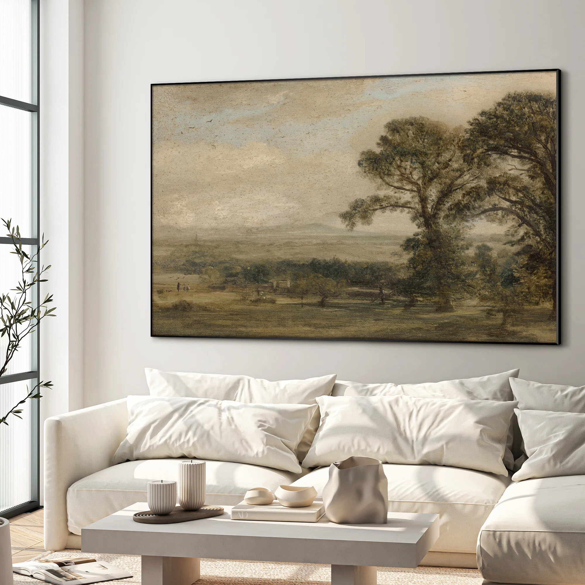 Extra Large Wall Art Fabric Print - Vintage Landscape Classic Countryside Trees and Field Rustic ... | Wayfair North America