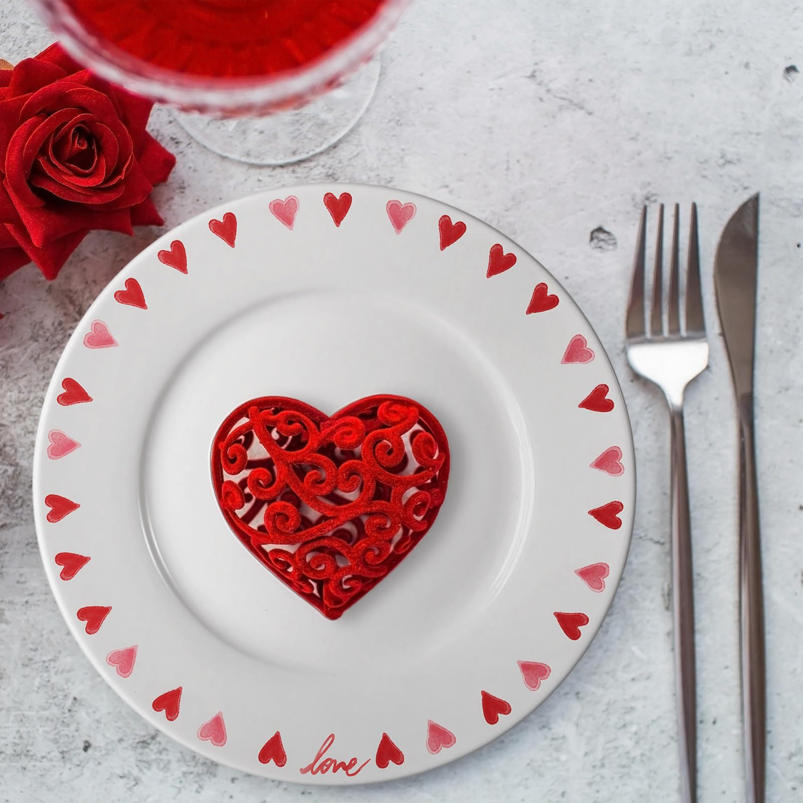 Jinei 4 Pcs Valentine's Day Ceramic Plates Set 10 Inch Heart Round Dining Serving Plates Red Whit... | Amazon (US)