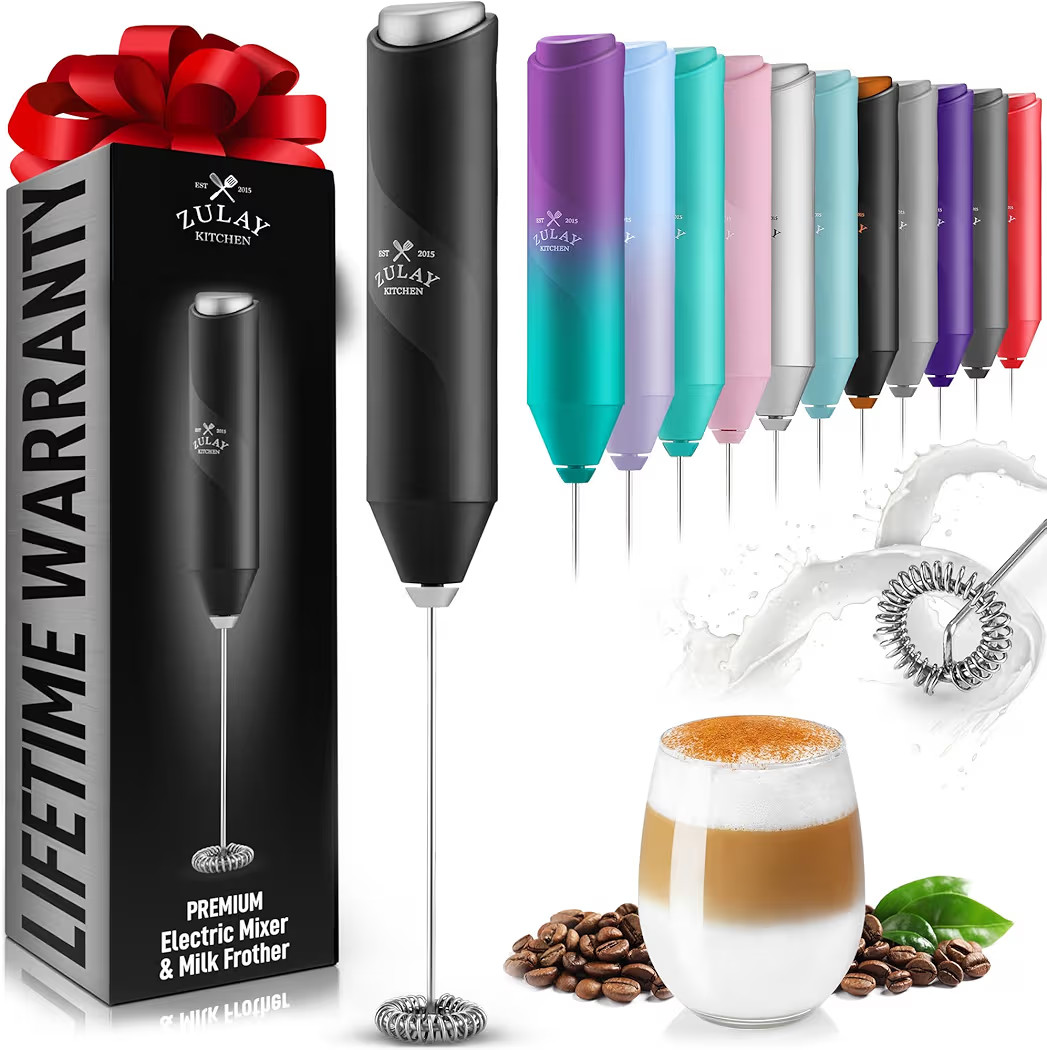 Amazon.com: Zulay Kitchen Powerful Milk Frother Wand - Handheld Stainless Steel - Battery Operate... | Amazon (US)