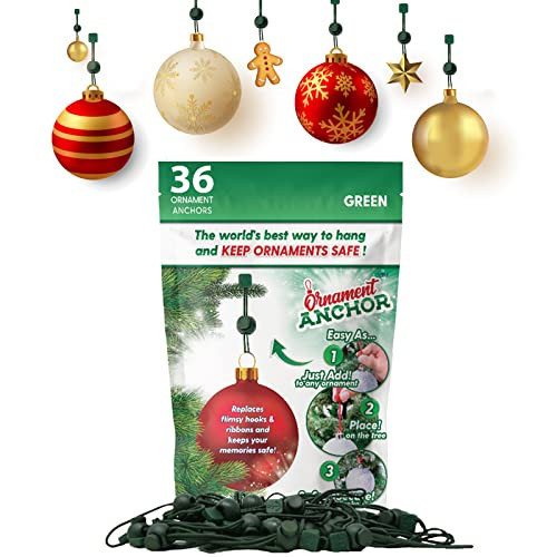 ORNAMENT ANCHOR Ornament Hooks for Hanging Christmas Decorations - No-Slip Hanging Hooks for Xmas - Heavy Duty Christmas Tree Ornaments Hanger Hooks for Small & Large Ornaments (Green, 36 Count) | Amazon (US)