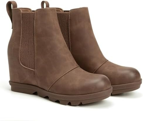 Women's Hidden Heel Chelsea Ankle Wedge Boots | Comfortable Platform Wedge Booties, Round Toe, Sl... | Amazon (US)