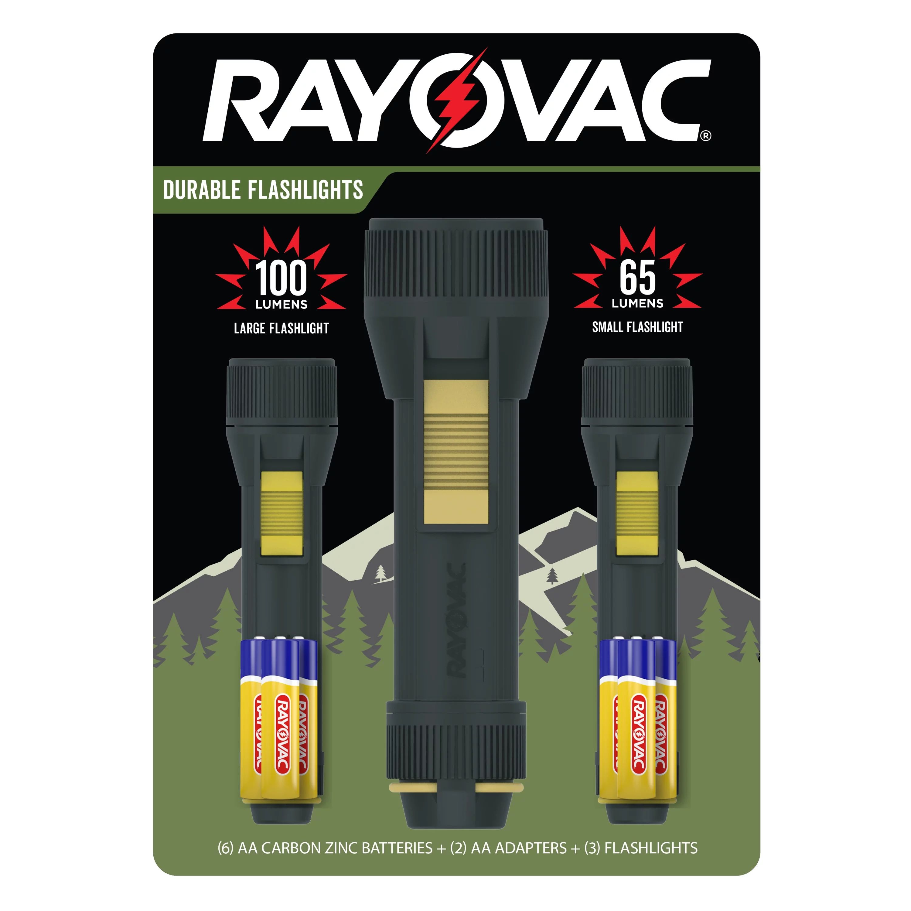Rayovac Camping LED Bulb Flashlights, 100 & 65 Lumens, 3-Pack, AA Size Batteries Included | Walmart (US)