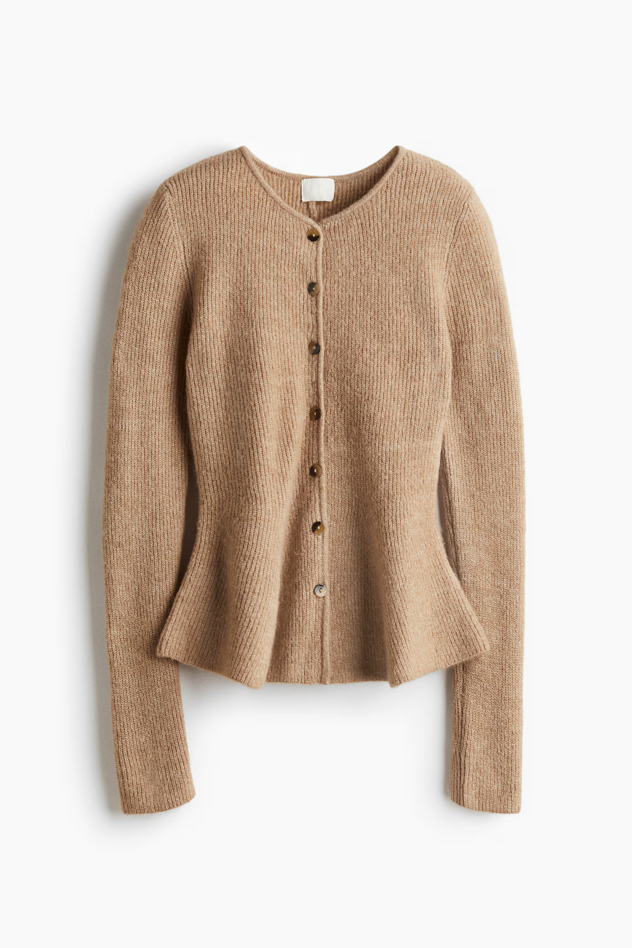 Rib-knit peplum cardigan - Beige marl - Ladies | H&M GB | H&M (UK, MY, IN, SG, PH, TW, HK)