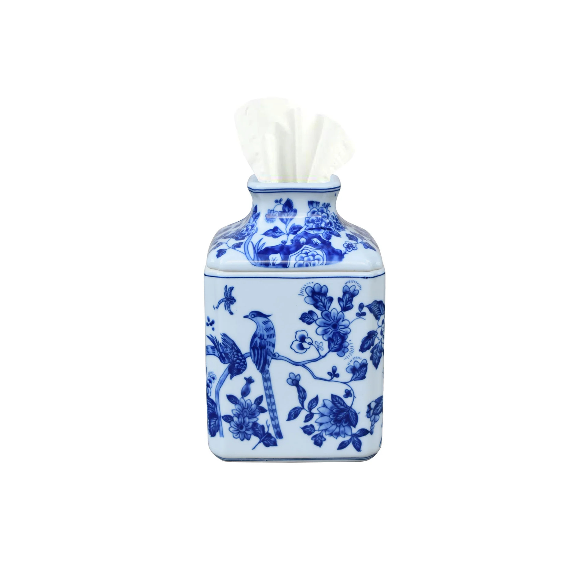 Square Birds & Blossoms Tissue Holder in Blue & White | Caitlin Wilson Design