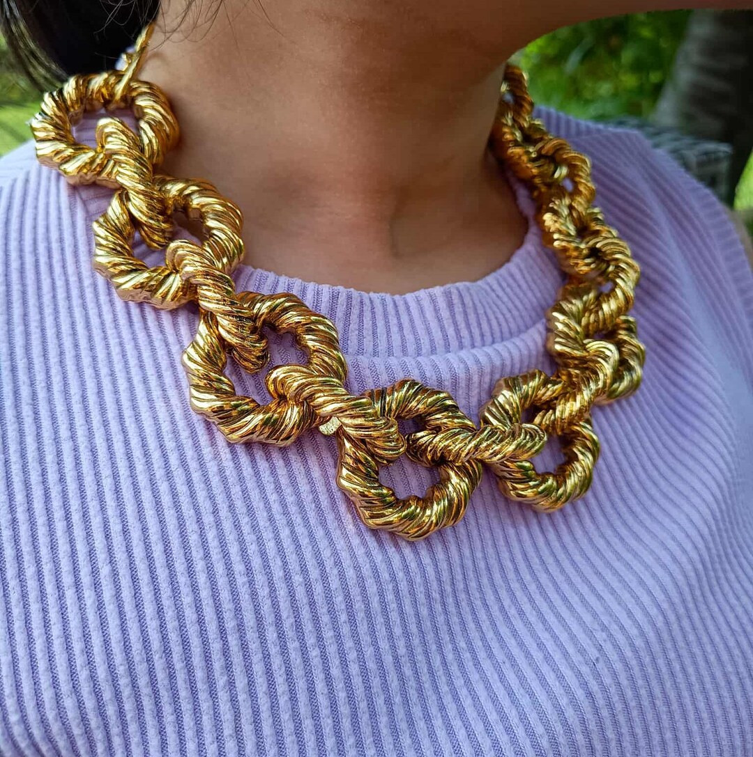 Heavy Extra Large Gold Chain Choker Necklace, Ultra Chunky Chain Statement Necklace, Vintage Chai... | Etsy (US)