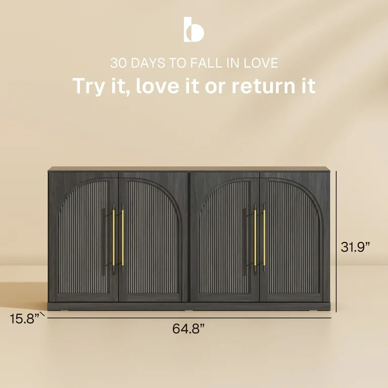BELLEZE 65 Inch Sideboard Cabinet with Double-Arc Wood Doors, Large Buffet Cabinet with Storage a... | Walmart (US)