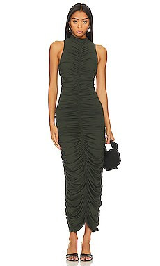 Susana Monaco Gathered Mock Neck Midi Dress in Hunter from Revolve.com | Revolve Clothing (Global)