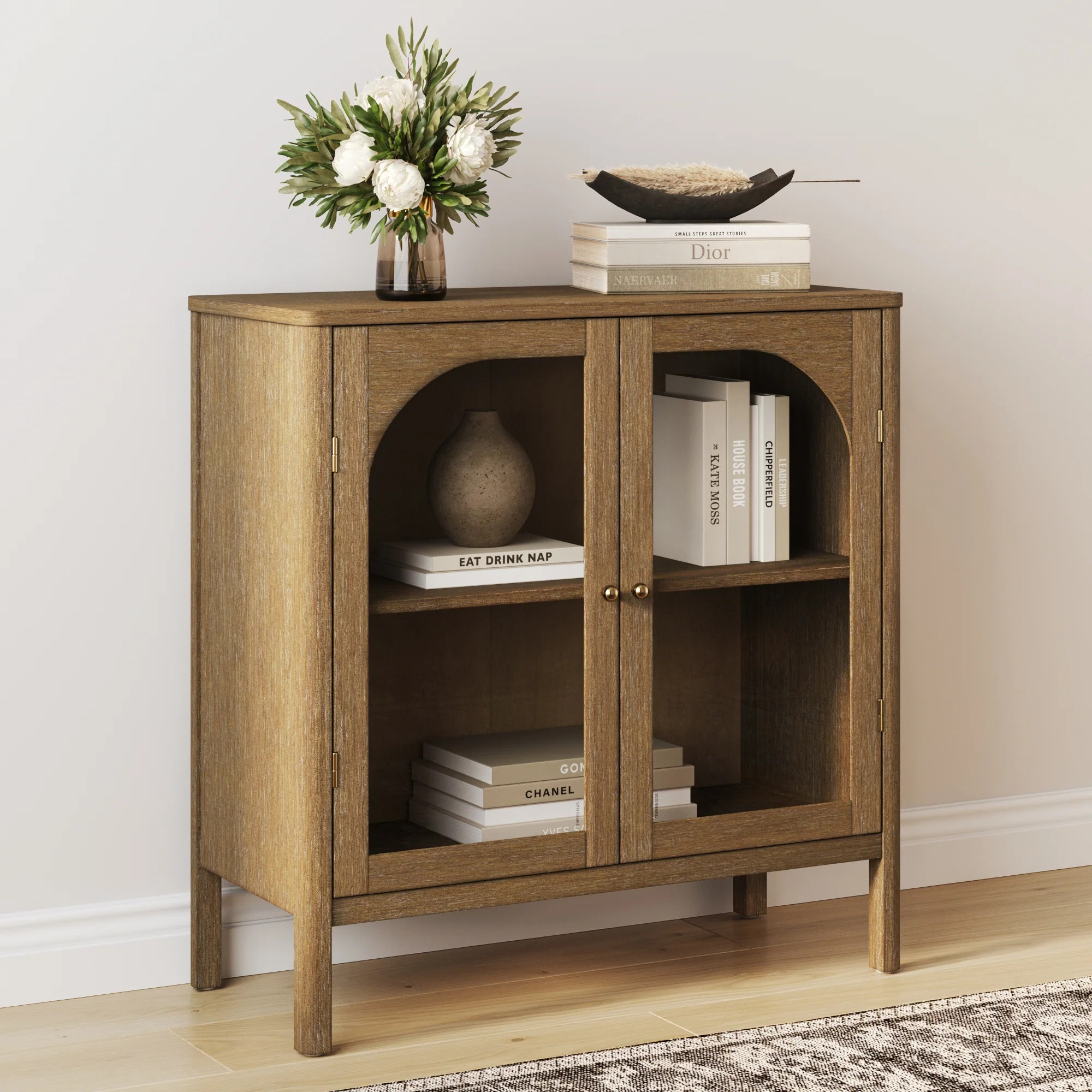 Wood Curio Cabinet with Glass Doors Brown | Nathan James