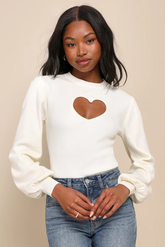 Always In Your Heart Ivory Cutout Long Sleeve Sweater Top | Lulus