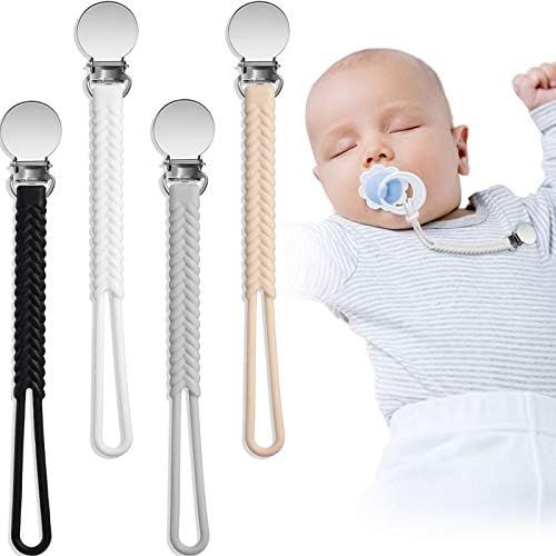 Nuanchu 4 Pieces Silicone Pacifier Clips Teething Ring Pacifier Holder Flexible Holder Leash for ... | Amazon (US)