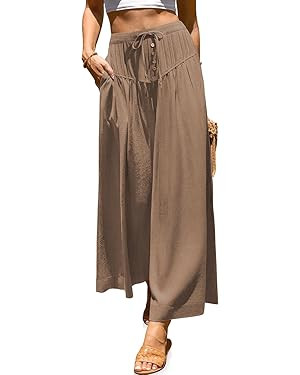 TARSE Women Linen Wide Leg Pants Palazzo High Waisted Boho Loose Casual Lounge Pant Beach Travel ... | Amazon (US)