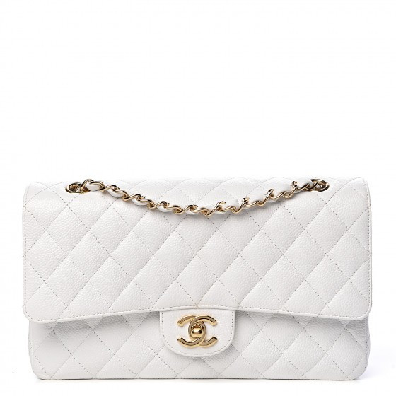 CHANEL Caviar Quilted Medium Double Flap White | Fashionphile