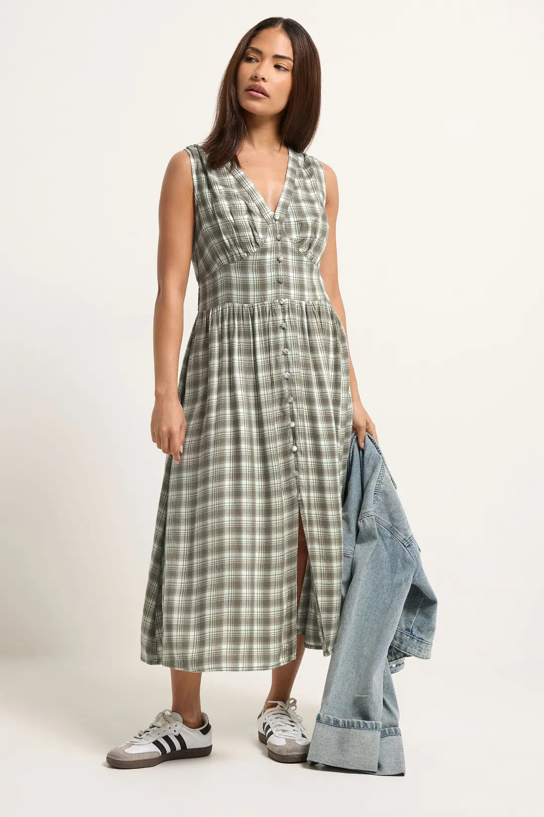 Dresses | Petite Check Button Midi Dress | PixieGirl | Debenhams UK