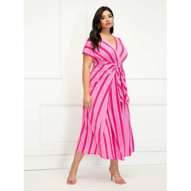 ELOQUII Elements Women's Plus Size Striped Wrap Front Maxi Dress - Walmart.com | Walmart (US)