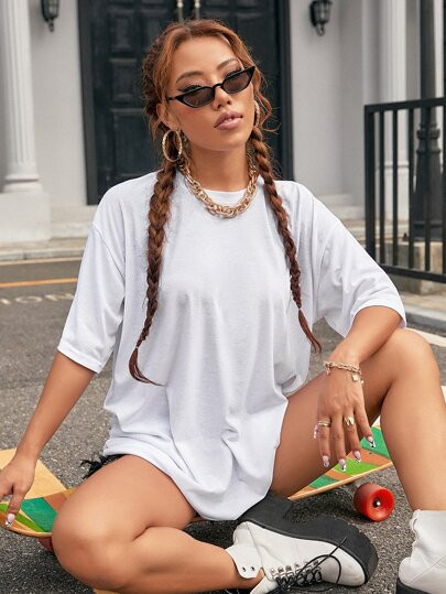 Solid Drop Shoulder Tee | SHEIN