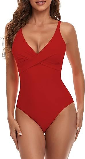 B2prity Women's One Piece Swimsuits Tummy Control Front Cross Bathing Suits Slimming Swimsuit V N... | Amazon (US)