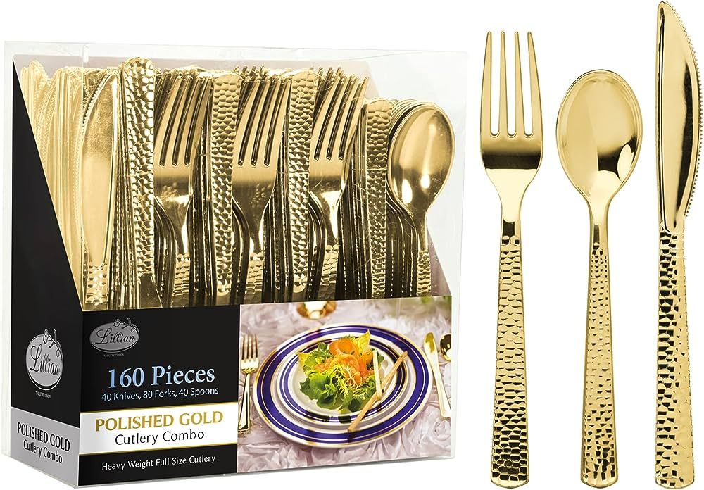 Plastic Cutlery Silverware Extra Heavyweight Disposable Flatware, Full Size Cutlery Combo, Pebble... | Amazon (US)