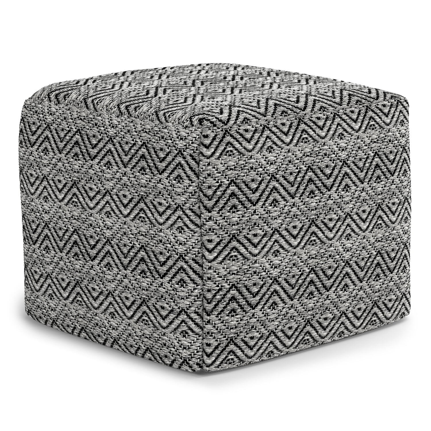 Simpli Home Hendrik Boho Square Woven Pouf in Grey/Black Recycled PET Polyester | Walmart (US)