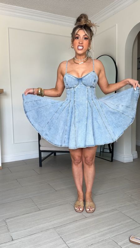 The absolute cutest denim flare dress I've ever seen! 

It's a really nice premium denim fabric with stretch . I'm wearing a size 4.

#LTKFindsUnder100 #LTKU #LTKStyleTip