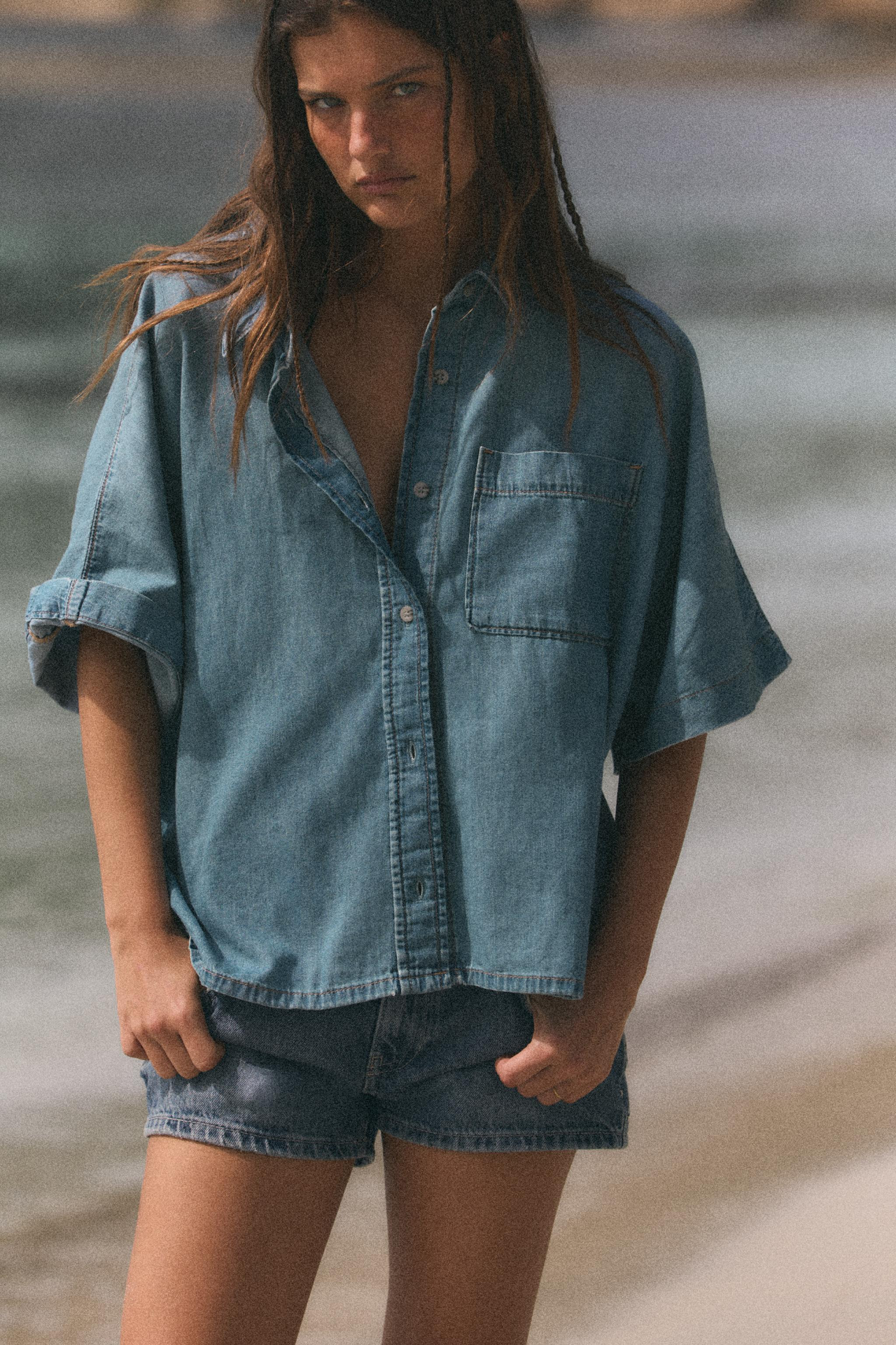 SHORT SLEEVE TRF DENIM SHIRT | Zara US