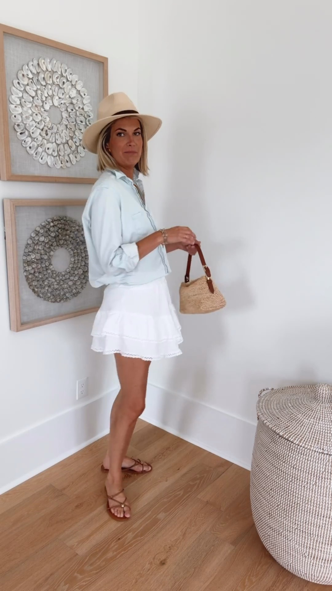 Concert outfit. Skort and chambray shirt!  Sharing a save for the shirt. I have size small in top and bottom.  Sandals true to size.

#LTKOver40 #LTKTall #LTKootd