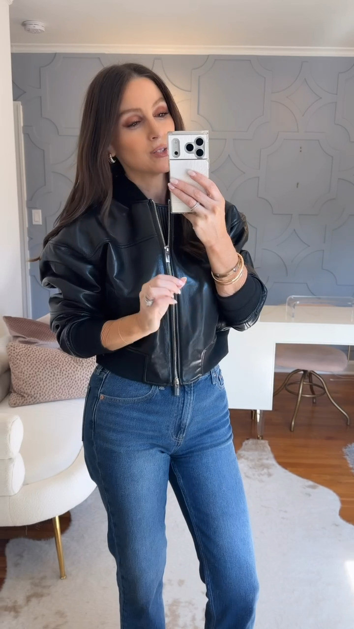 A leather bomber and straight-leg jeans is the fall outfit formula you'll wear on repeat. Effortless, cool, and so easy to style. I'm in my true size small. @Aritzia #ad #aritziapartner

Aritzia Fall 2026 • Stylist Picks • Effortless Everyday Looks 

 #LTKSeasonal #LTKOver40