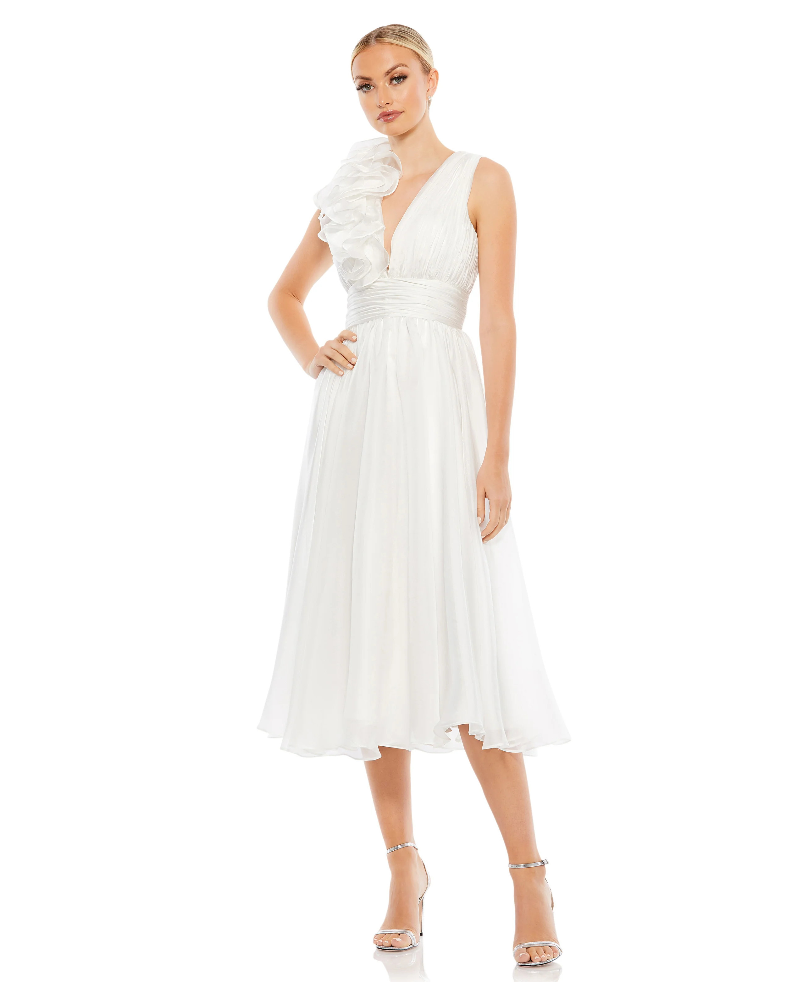 Plunging Ruffled A-Line Cocktail Dress | Mac Duggal