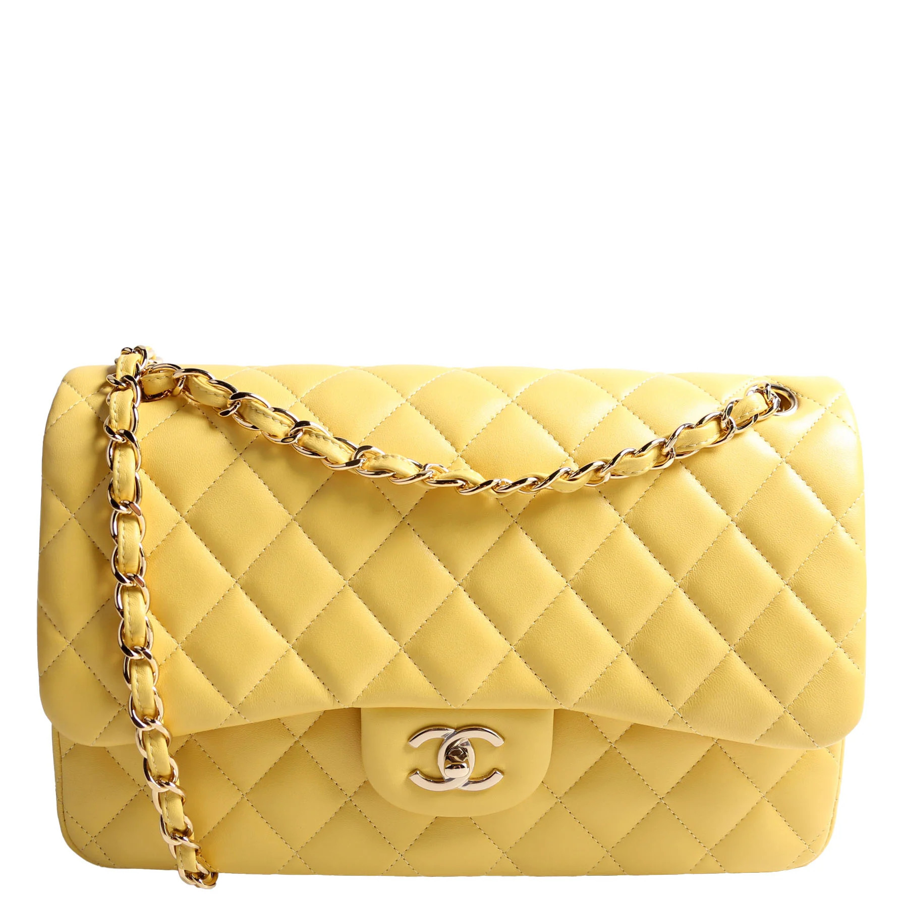 Classic Flap Jumbo Lambskin 21-24M Yellow | Keeks Designer Handbags