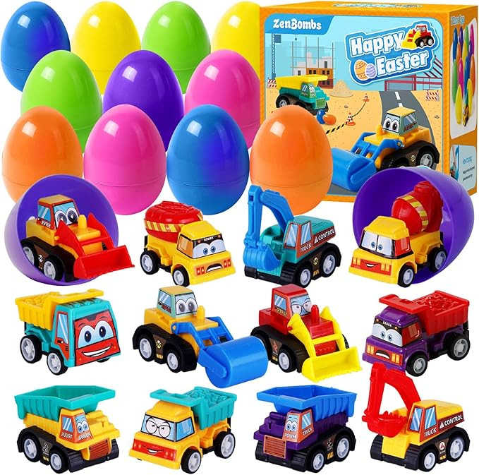 Easter Eggs with Cars Inside - 12 PCS Prefilled Easter Eggs with Pull-Back Toy Cars - Kids Easter... | Amazon (US)