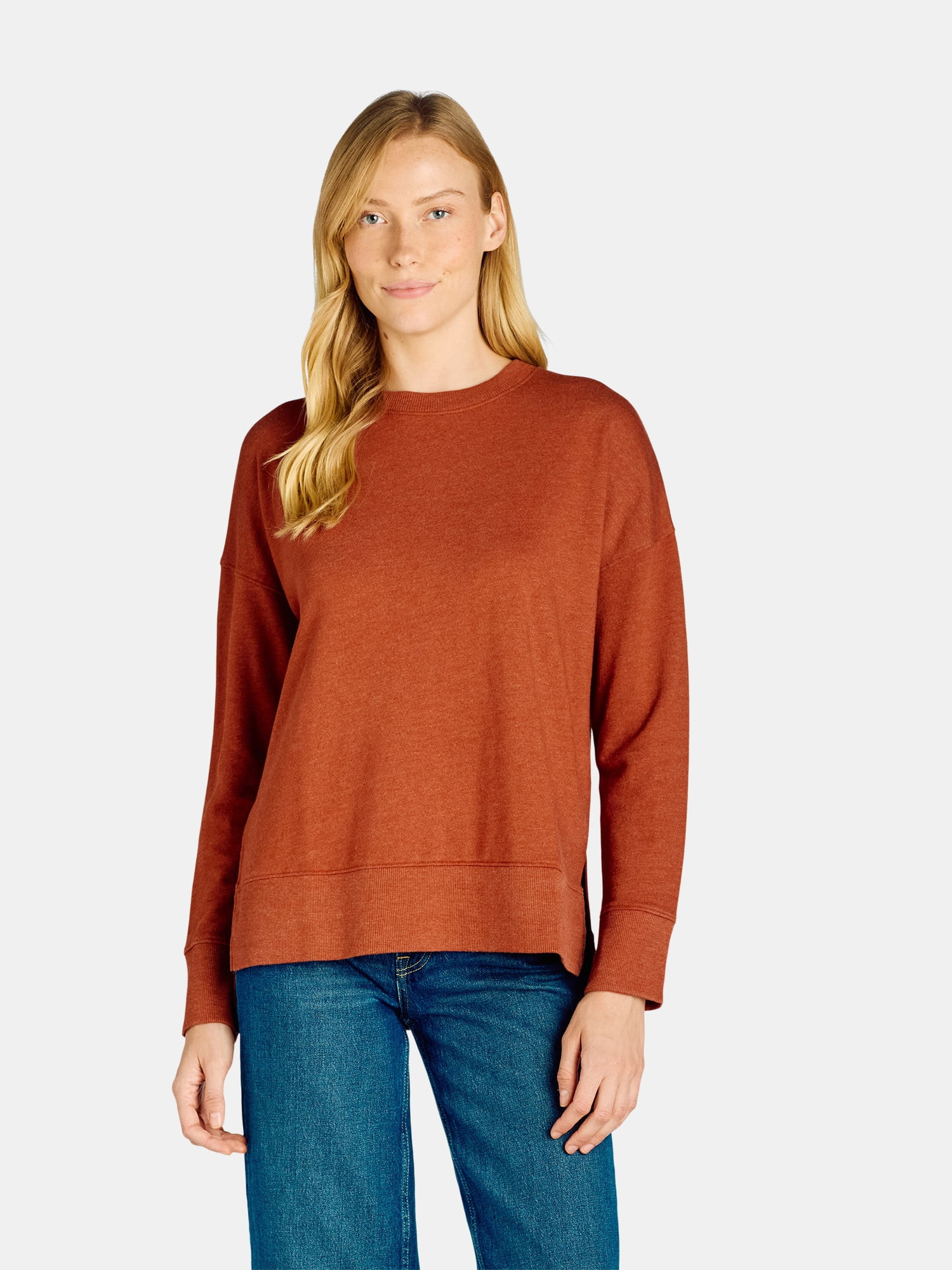 Time and Tru Women's Crewneck Sweatshirt with High-Low Hem, Sizes XS -4X | Walmart (US)