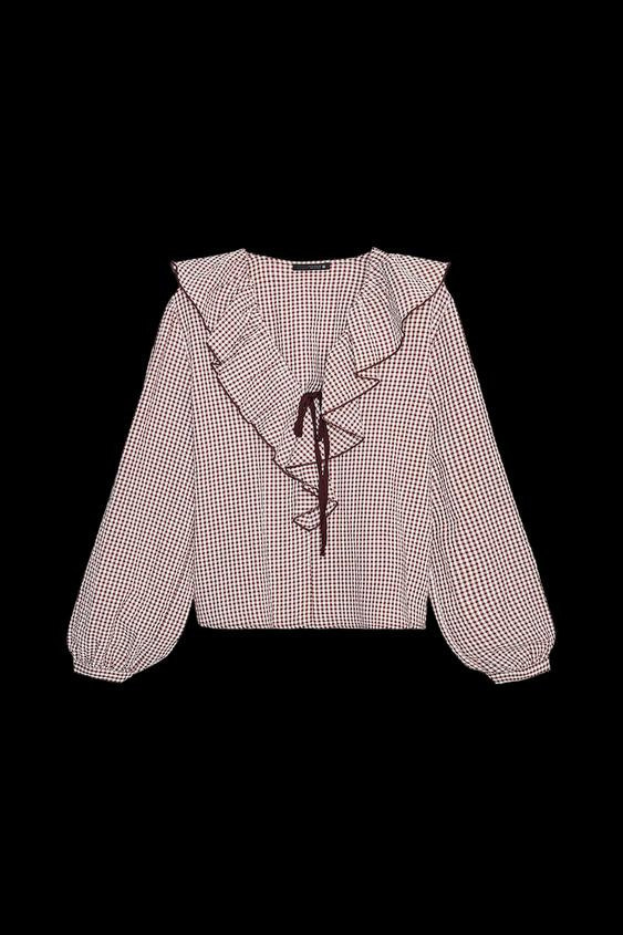 RUFFLED GINGHAM BLOUSE | Zara AU