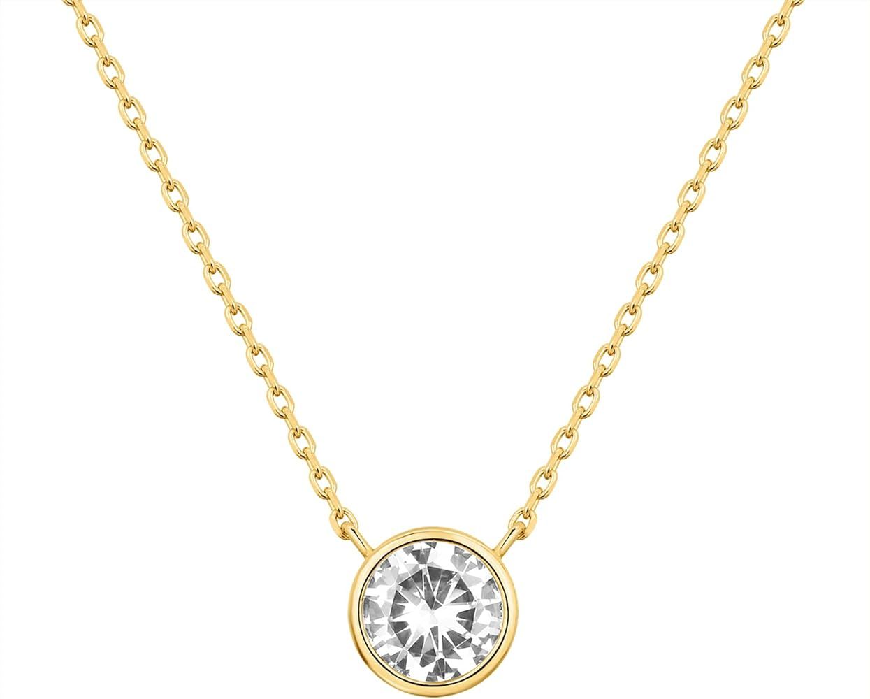 14K Gold Plated Circle CZ Solitaire Necklace | Elegant Bezel Pendant | Dainty Cubic Zirconia Halo... | Amazon (US)