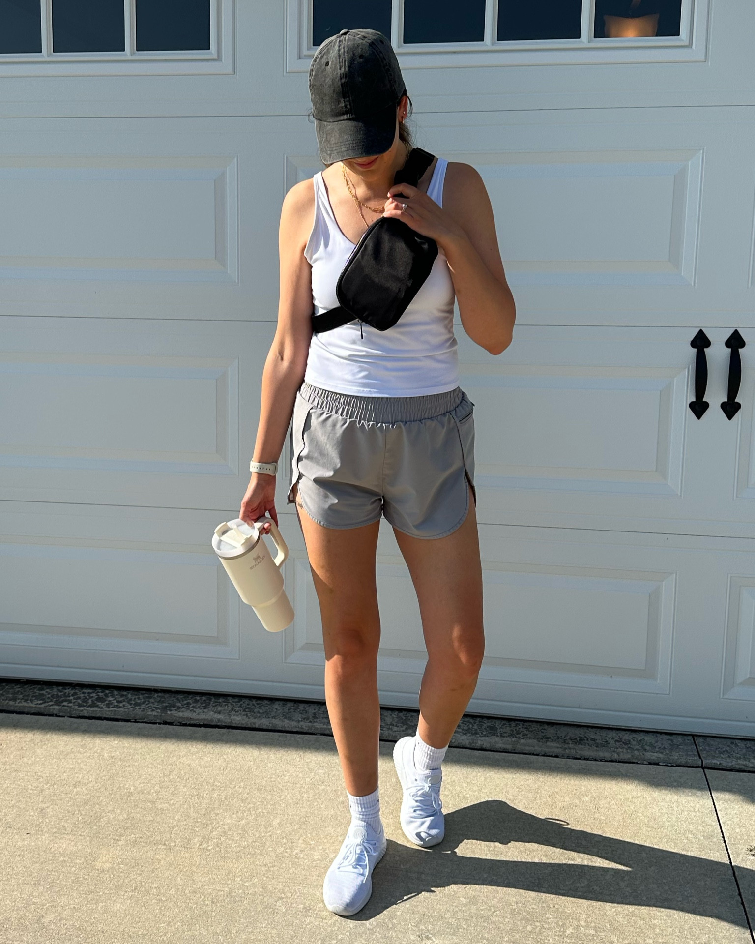 Workout fit. Summer activewear. Womens workout outfit. Belt bag. Black Fanny pack. Baseball cap. White sneakers. 40 oz Stanley cup. Apple Watch. 

#LTKxPrimeDay #LTKFitness #LTKstyletip