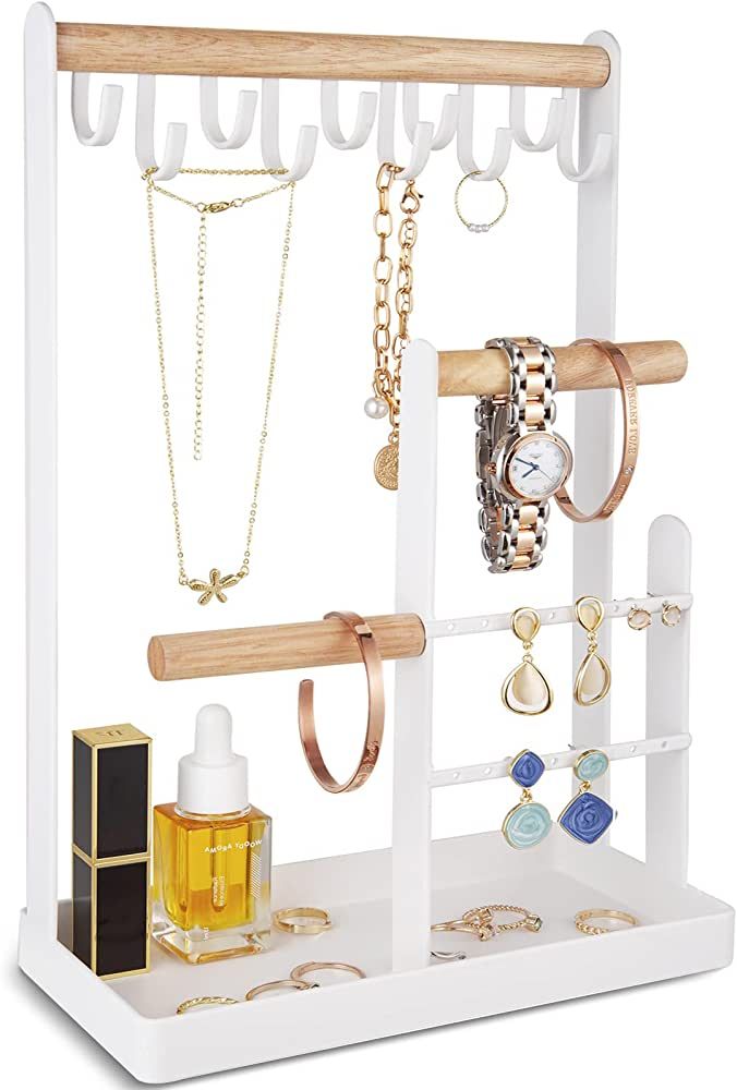 Jewelry Organizer Jewelry Stand Jewelry Holder Organizer, 4-Tier Necklace Organizer with Ring Tra... | Amazon (US)
