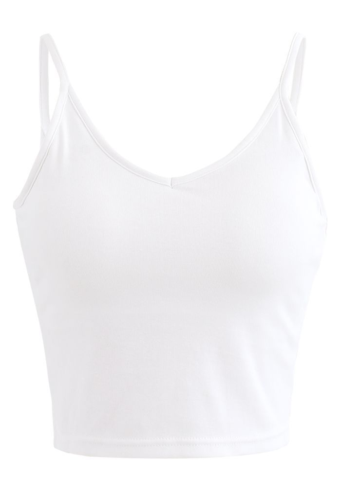Cropped Rib Cami Tank Top in White | Chicwish