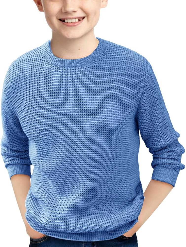 Haloumoning Boys Casual Pullover Sweaters Kids Chunky Crewneck Waffle Knit Jumper Tops 4-14 Years | Amazon (US)