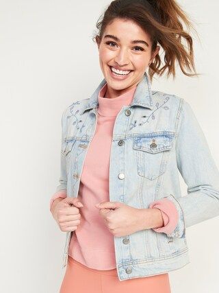 Light-Wash Embroidered-Cutwork Jean Jacket for Women | Old Navy (US)