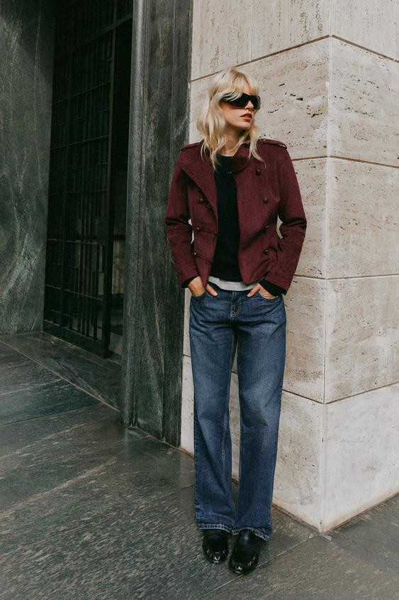 Zara - Faux Leather Cropped Jacket - Women - Burgundy - Women | Zara US