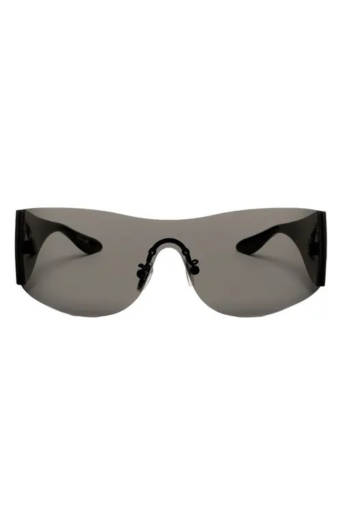 DEZI Wrap It Up 141mm Rimless Shield Sunglasses in Wrap It Up Black /Dark Smoke at Nordstrom | Nordstrom