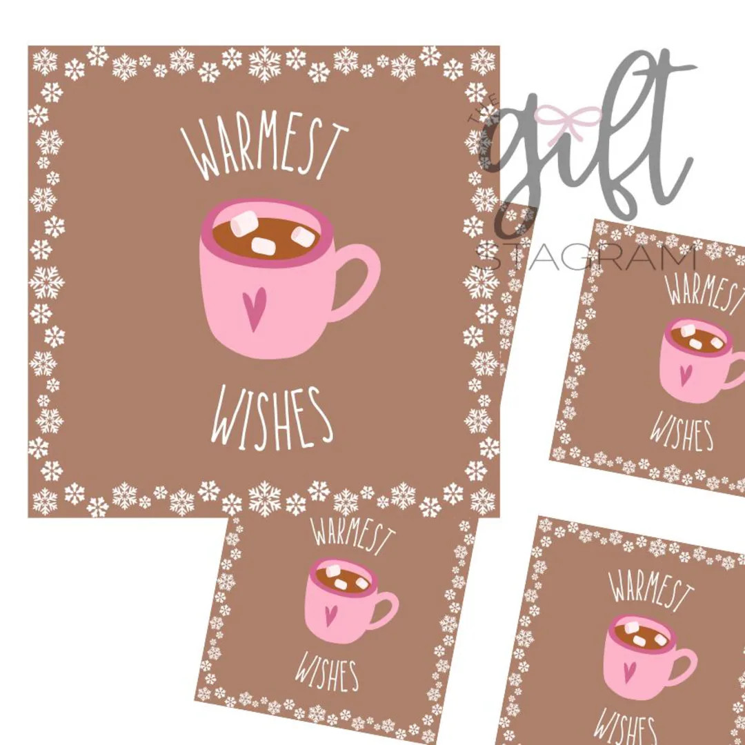 Warmest Wishes Hot Cocoa Gift Tag DIGITAL DOWNLOAD Hot Chocolate Gift Tags Christmas Gift Tag 3x3... | Etsy (US)