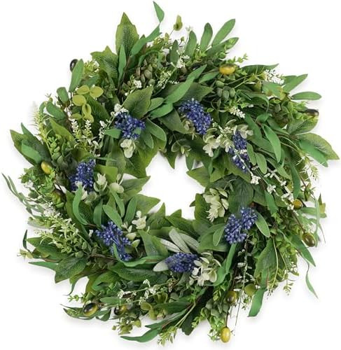 Wreaths for Front Door 22", Door Spring Wreath with Eucalyptus Olive Boxwood Leaves, Greenery Wre... | Amazon (US)